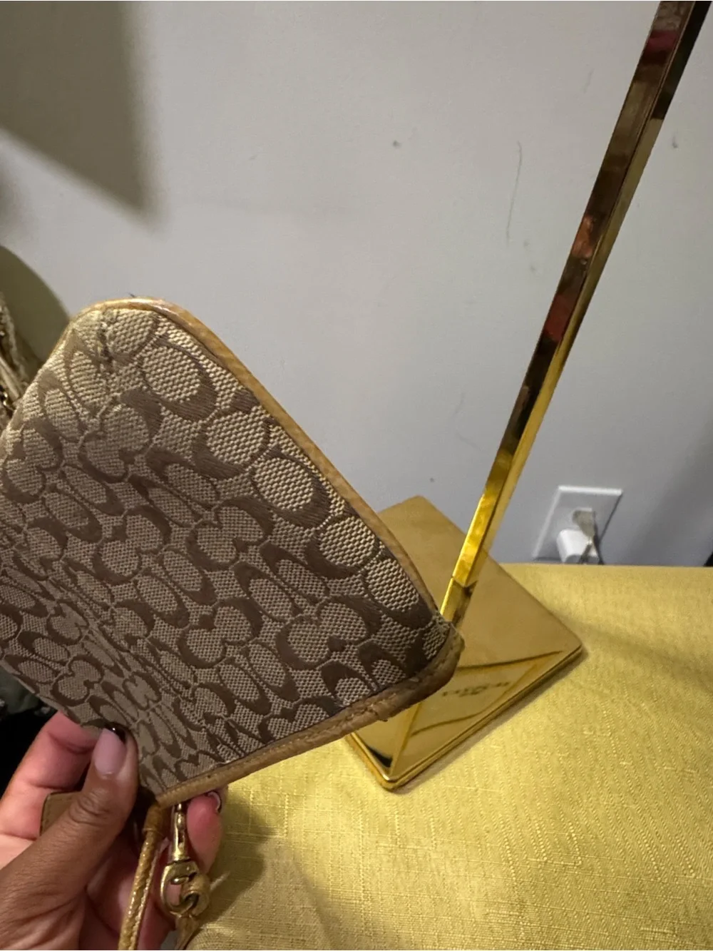 Coach Signature Mini Wristlet in Brown and Tan